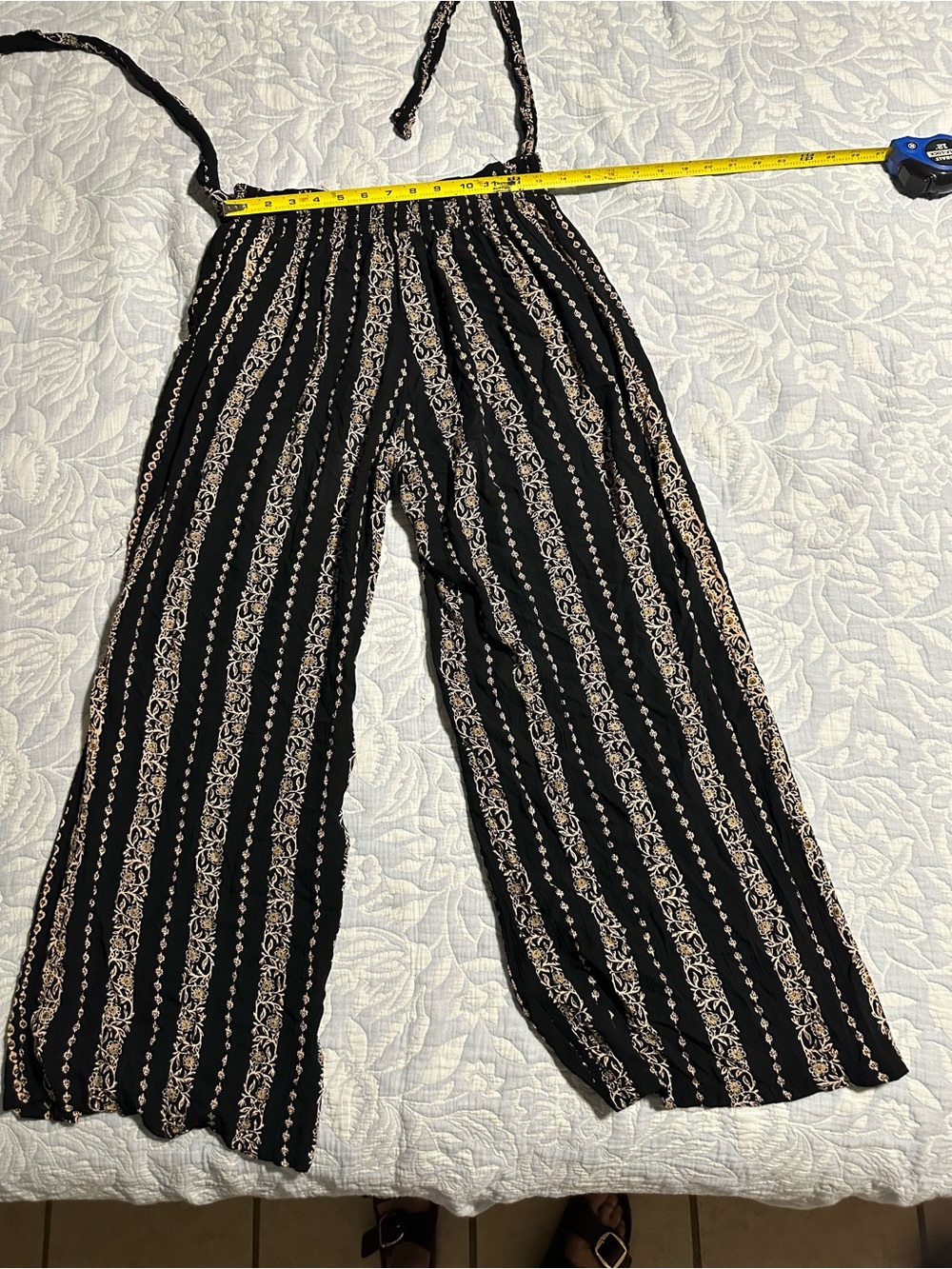 Angie Black Wide-Leg Tie-Waist Palazzo beach Pants with Beige design - Picture 8 of 10